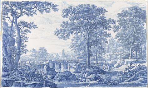 Plaque with an Italianate Landscape, Frederik van Frytom (attributed to), c. 1670 - c. 1700 Blue Trees, Trees Wallpaper, Forest Mural, Johannes Vermeer, Tree Wallpaper, Blue Tree, Wallpaper Vintage, Vintage Landscape, Landscape Wall