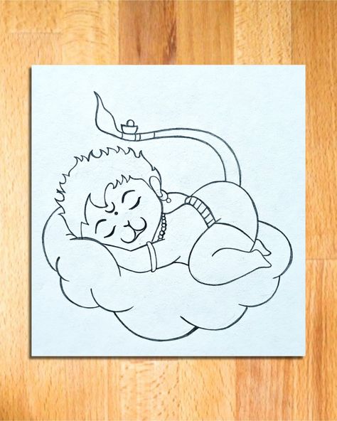 Baby Hanuman Sleeping on the Cloud | Easy Drawing | How to Draw Baal Hanuman || baby hanuman drawing, how to draw baal hanuman, how to draw baby hanuman, baal hanuman pencil drawing, easy drawing of baal hanuman, bajrangbali line art, lord hanuman drawing ideas, art videos, drawing of god, hindu god drawing, pencil drawing for beginners, simple drawing, line arts, drawing tutorial, vivek art academy. Baby Hanuman Drawing, Hanuman Simple Drawing, Hanuman Drawing Pencil Easy, Little Hanuman Drawing, Easy Hanuman Drawing, Cute Hanuman Drawing, God Drawing Hindu Easy, Bajrangbali Sketch, Hanuman Drawing Sketch