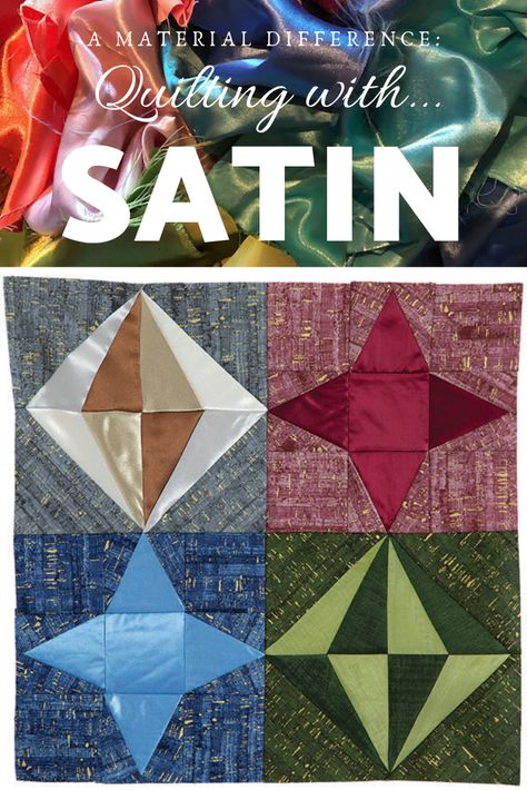 Don’t avoid it anymore! Working with satin isn’t a common choice for a quilt, but with some encouragement, adding a bit of satin fabric to your quilt sure does add a lovely touch of intrigue. Make sure you have a bag of tricks to pull from before giving it a go. Here's some expert advice... Things To Make With Satin Fabric, Quilting With Silk Fabric, Vintage Fabric Patterns, Satin Blanket, Mccalls Quilting, Satin Quilt, Silk Quilt, Quilt Binding, Panel Quilts