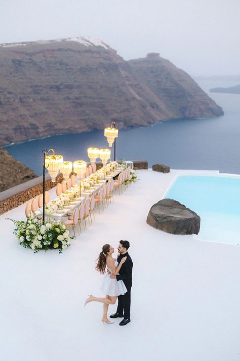 Misty cliffside wedding inspiration in santorini greece Cliffside Wedding, Wedding On A Cliff, Clifftop Wedding Ceremony, Cliff Wedding Ceremony, Beach Cliff Wedding, Diy Destination Wedding, Indie Wedding, Exotic Places, Wedding Event Venues