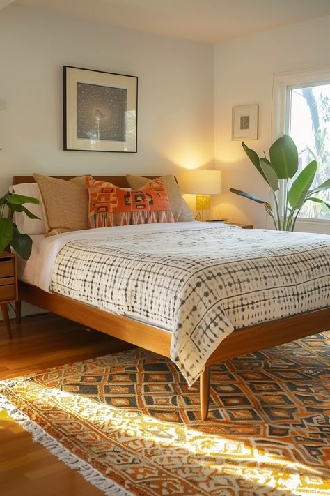 Get inspired by mid-century modern queen beds that blend retro chic with contemporary design elements. 🌿✨ Mid Century Beach House Decor, Mcm Home Decor, Japandi Mcm, Midcentury Modern Bedding Set, Mid Mod Bedroom, Cozy Mid Century Modern Bedroom, Queen Bed Mcm, Queen Bed Frame Mcm, Mid Century Modern Queen Platform Bed