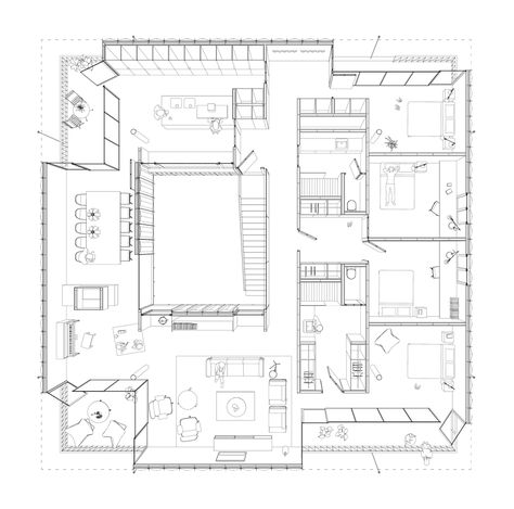 Gallery of EF House / GRND82 - 13 Plan Perspective, Bar Library, Decorative Blocks, Library Interior, Architecture Elevation, Autocad Blocks, Famous Architecture, Architecture Graphics, Presentation Layout