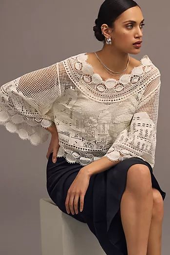 Women's Summer Clothing | Anthropologie Guipure Blouse, Guipure Lace Top, Flowery Blouse, Lace Balloons, Crochet Lace Blouse, Fresh Dress, Balloon Sleeve Blouse, Orange Blouse, Anthropologie Top