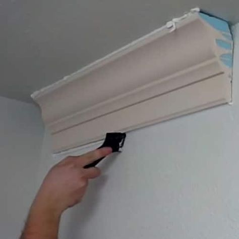 Installing foam crown molding is easy! Use our step-by-step guide to easily install your crown molding without nails, hammers, or other heavy equipment. Styrofoam Crown Molding, Faux Crown Molding, Faux Crown Moldings, Foam Crown Molding, Foam Crown, Easy Home Improvement, Home Improvement Loans, Home Remodeling Diy, Crown Moulding