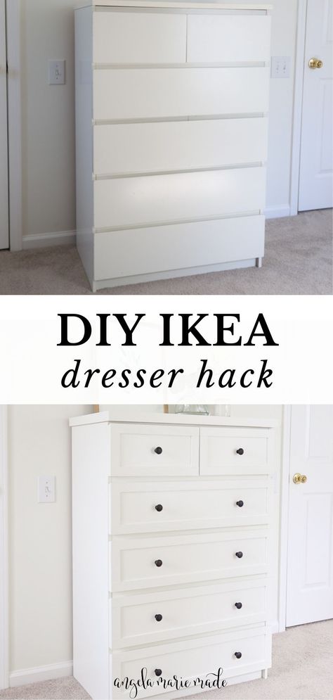 This affordable IKEA dresser hack covers how to paint a dresser and how to upgrade the hardware for a fresh new look! Ikea Malm Upgrade, Ikea Malm Drawers Upcycle, Refinishing Ikea Dresser, Upgrade Ikea Dresser, Painting Ikea Dresser, Paint Ikea Dresser, Songesand Dresser Hack, Ikea Malm Makeover, Malm Drawers Makeover