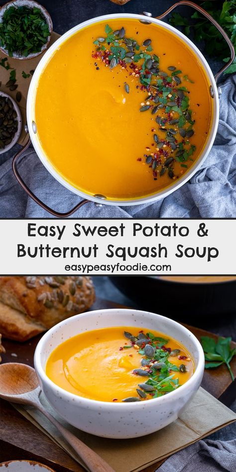 Butternut Squash Yam Soup, Slow Cooker Butternut Squash And Sweet Potato Soup, Leftover Squash Soup, Butternut Squash Sweet Potato Apple Soup, Butternut Squash And Sweet Potato Soup, Butternut Squash Sweet Potato Recipes, Potato Squash, Butternut Squash Sweet, Nutritious Dinner