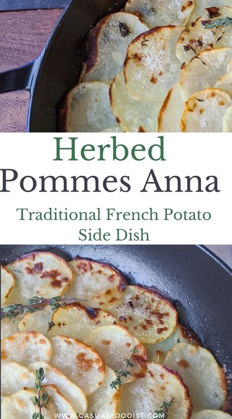 Herbed Pommes Anna - The Best Recipe for this Delicious Traditional French Potato Side Dish | potato recipes | Yukon Gold Potato recipe |Spring recipe | side dish recipes | French recipes | French food | Thanksgiving side dish |Christmas side dish | Yukon Gold Potato Recipe, Layered Potatoes, Gold Potato Recipes, French Chicken Recipes, French Side Dishes, Yukon Gold Potato, Pommes Anna, French Potatoes, Traditional French Recipes