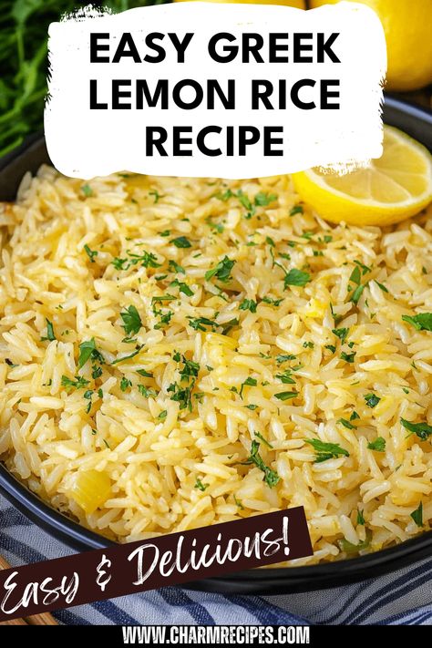 Discover how to make delicious Greek Lemon Rice, a simple yet flavorful side dish that's perfect for any meal. This fluffy rice is brightened up with zesty lemon juice, aromatic garlic, and fresh herbs, making it not only refreshing but also packed with Mediterranean flavors. Enjoy this easy rice recipe with your favorite grilled meats or fish to elevate your dinner. Ideal for both casual weeknight dinners and special occasions, it’s the perfect addition to your recipe collection. Get the full recipe and enjoy this savory taste of Greece. Lemon And Herb Rice, Mediterranean Jasmine Rice, Rice Recipes For Fish Side Dishes, Rice Side Dishes For Steak, Rice Recipes For Fish, Cheap And Healthy Dinner Ideas, Island Rice, Lemon Rice Pilaf, Summer Clean Eating