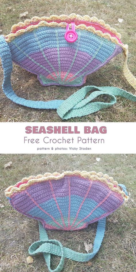 Seashell Bag Free Crochet Pattern Seashell Bag, Bag Free Crochet Pattern, Crochet Design Pattern, Pola Sulam, Haken Baby, Crochet Purse Patterns, Crochet Bags Purses, Fun Crochet Projects, Diy Crochet Projects