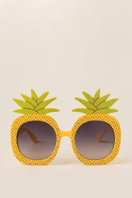 Francesca's Monika Pineapple Sunglasses - Yellow. #affiliate #sunglasses #pineapple Pina Colada Pineapple, Pineapple Glasses, Pineapple Room, Apple Wedding, Yellow Pineapple, Pineapple Clothes, Nyx Lipstick, Yellow Sunglasses, Beach Themed Party