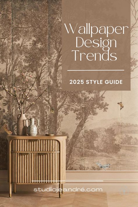 Discover the latest wallpaper trends for 2025 with our comprehensive guide featuring the most popular styles. Explore the earthy aesthetic and sophisticated designs, including contemporary and boho wallpaper options. Dive into an earthy colour palette or a striking teal colour palette, and find inspiration through various wallpaper samples. From modern wallpapers to patterned and accent wallpaper, elevate your space with trending designs that reflect your unique style. Unique Ways To Use Wallpaper, Large Design Wallpaper, Wallpaper On Large Wall, Wallpaper Panelling Ideas, Two Different Wallpapers In One Room, Using Wallpaper As Art, Wallpaper Vestibule, Wallpaper Earthy Aesthetic, 2025 Wallpaper Trends