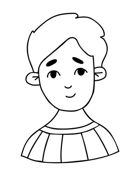 Cute happy boy. Doodle portrait of smiling curly child. Vector illustration. Outline hand drawing. Avatar male baby face. Drawing Avatar, Boy Doodle, Doodle Portrait, Male Cartoon, Illustration Outline, Face Line Drawing, Face Face, Boy Drawing, Boy Face