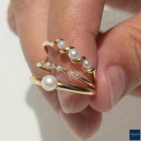 Pearl Ring Design, Local Eclectic, Trio Ring, Gold Pearl Ring, Jewelry Lookbook, Black Jewelry, Topaz Stone, Girly Jewelry, Dream Jewelry