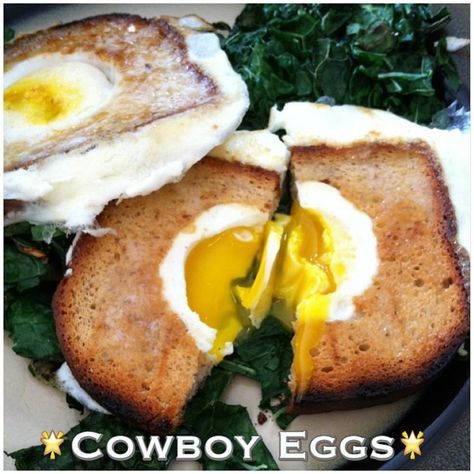 birds in a nest - with spinach and kale Cowboy Eggs, Betty Rocker, Clean Breakfast, Healthy Fitness Meals, First Sunday, Sunday Breakfast, Healthier Food, Healthy Breakfasts, Breakfast Toast