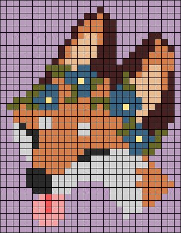 Fox Pixel Art Grid, Fox Alpha Pattern, Animal Crossing Alpha Pattern, Therian Pixel Art, Fox Perler Bead Pattern, Fox Pixel Art, Tapestry Ideas, Flowers Crown, Animal Cross Stitch