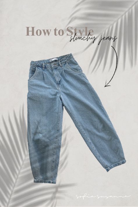 How To Wear Slouchy Jeans, Slouchy Jeans Outfit Summer, How To Style Slouchy Jeans, Elastic Jeans Outfit, Blue Jean Pants Outfits, Ballon Jeans Outfit Winter, Zara Slouchy Jeans Outfit, Slouch Jeans Outfit, Loose Denim Pants Outfit