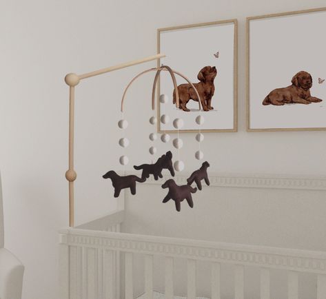 Puppy Nursery Decor, Dog Mobile, Puppy Nursery, Chocolate Lab Puppies, Mobile Hanger, Baby Mobiles, Baby Boy Room Nursery, Nursery Room Boy, Baby Crib Mobile