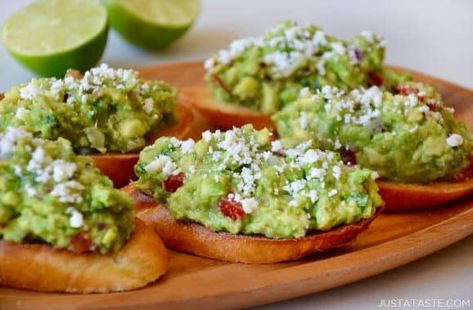 The Most Popular Recipes on Pinterest | Just a Taste Guacamole Bruschetta, Spinach Appetizers, Bruschetta Toast, St Patrick's Day Appetizers, Grill Sandwich, Pizza Appetizers, Veggie Skewers, Fresh Guacamole, Vegetable Platter