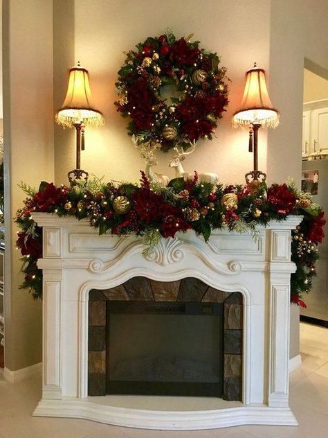 Diy Christmas Fireplace, Mantle Decorations, Christmas Mantle Decor, Christmas Fireplace Decor, Christmas Mantel, Gold Christmas Decorations, Christmas Mantel Decorations, Christmas Mantle, Christmas Fireplace