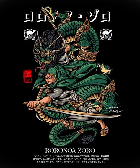 roronoa zoro balinese version on Behance One Piece Tattoos, Shirt Logo Design, One Piece Wallpaper Iphone, Tshirt Printing Design, Image Swag, Tshirt Design Inspiration, Anime Tshirt, Anime Tees, One Peice Anime