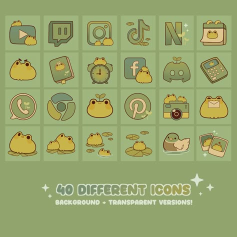 App Icon Theme Ideas, Bee App Icon, Free Icons Aesthetic, Frog Icons For Apps, Frog App Icons, Aesthetic Desktop Icons, Find My Icon, App Icons Cute, Icon Pack Aesthetic