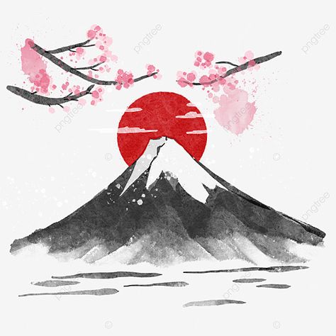 Easy Japanese Painting Ideas, Cool Japanese Art, Japanese Ink Drawing, Japanese Art Easy, Mount Fuji Drawing, Japanese Art Simple, Japan Art Drawing, Japanese Art Drawing, Mount Fuji Illustration