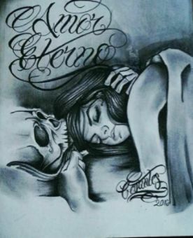 Amor Eterno Drawing, Amor Eterno Tattoo Ideas, Chicano Love Drawings, Chicano Couple Drawing, Amor Eterno Tattoo, Gothic Girl Art, Art Chicano, Chicano Love, Latino Art