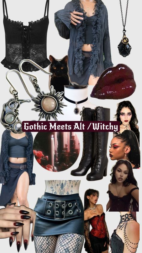 Gothic , Vamp Aesthetic mixed with alternative Witchy aesthetic. Grungy Witch Aesthetic, Grunge Witch Aesthetic, Lunar Witch Aesthetic Outfits, Earthy Witch Aesthetic, Dark Witchy Aesthetic, Witchy Fashion Modern Witch, Pagan Goth Aesthetic, Witchy Vibes Outfit, Nature Goth Aesthetic Outfit