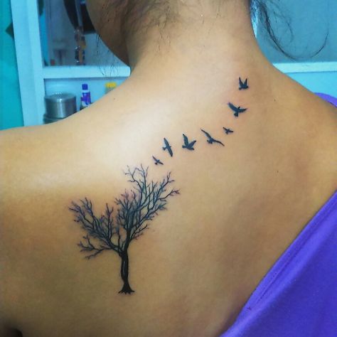 Tree And Bird Tattoos For Women, Arm Forest Tattoo, Tree And Birds Tattoo, Tree Birds Tattoo, The Forest Tattoo, Tree With Birds Tattoo, Ideas For Tattoos, Tattoo Birds, Him And Her Tattoos