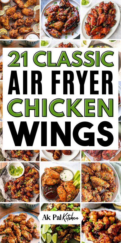 Make the best air fryer chicken wings with these simple and delicious chicken recipes! Choose from crispy garlic parmesan, spicy buffalo, or classic BBQ wings, all cooked perfectly in the air fryer. Try keto-friendly lemon pepper wings or sweet honey garlic wings for a variety of flavors. Whether it’s for dinner, parties, or game day, these air fryer wing recipes are quick, easy, and guaranteed to impress! Air Fryer Chicken Wings With Sauce, Ninja Foodi Air Fryer Chicken Wings, Airfryer Recipes Chicken Wings, Chicken Wings Air Fryer Recipes Bone In, Air Fryer Asian Chicken Wings, Ranch Wings Air Fryer, How To Make Chicken Wings In Air Fryer, Bone In Wings Air Fryer, How Long To Air Fry Chicken Wings