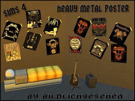 Akisima Sims Blog: Heavy Metal Poster-Set • Sims 4 Downloads Sims 4 Cc Heavy Metal, Metal Cc Sims 4, Sims 4 Black Metal Cc, Sims 4 Cc Drum Set, Sims 4 Band Posters, Metal Sims 4 Cc, Sims 4 Metal Cc, Sims 4 Metalhead Cc, Sims 4 Posters Cc