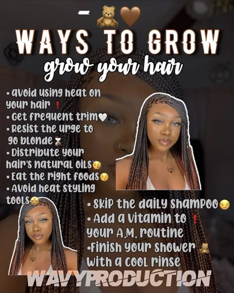 Hair Growth Tips With Braids, How To Help My Hair Grow Faster, Braided Hairstyles For Hair Growth, Ways To Grow Your Hair Faster Black Hair, Hair Growth Tips For Black Women, One Year Hair Growth, Tips For Hair Growth, Ways To Grow Hair, Black Hair Tips