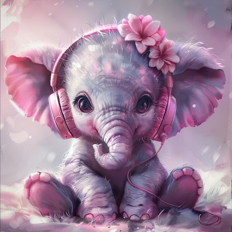 "Listening to the sweet sound of joy 🎶🐘🌸. This little elephant knows how to vibe in style! #adorablevibes #cutelistening #elephantlove #musicjoy #flowerpower #cuteandcozy #pinkandprecious #headphonesandflowers #sweetdreamer #elephantvibes #cuddlyandcute #fluffytunes #tinyjoy #pinkcutie #listeninghappiness #floralfriend #babyelephant #whimsicalbeauty #cozycomfort #musicalmood #purejoy #cutefluff #preciousmoments #cutesound" 🎧🌸🐘💕 Cute Elephant Art, Baby Elephant Art, E Is For Elephant, Whimsical Elephant, Cute Animals Pictures, Elephant Wallpaper, Tea Bag Art, Elephant Pictures, Whimsical Animals