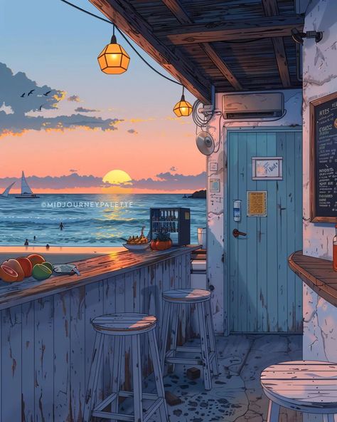 ✨️Chill noons✨️ Share your thoughts below 👇 Created by: @midjourneypalette 🎨 ❌️Watermark removal from images is not allowed #midjourney #aiart #sunset #nature #beachbar #beach #travelphotography #travel #midjourneyart #midjourneyai #ai Beach Balcony, Beach Drawing, Lock Screen Backgrounds, Sunset Nature, Sketch Painting, Environment Concept Art, Illustration Character Design, Not Allowed, Pictures To Paint