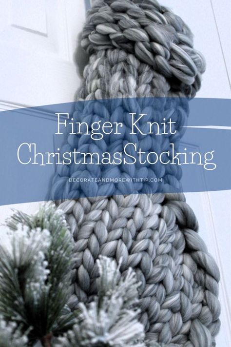 FINGER KNIT CHRISTMAS STOCKING - Decorate with Tip and More Bleach Cabinets, Cabinet Stain, Yarn Heart, Pumpkin Patterns, Decorated Stockings, Dollar Tree Pumpkins, Diy Stockings, Christmas Stockings Diy, Crochet Christmas Stocking