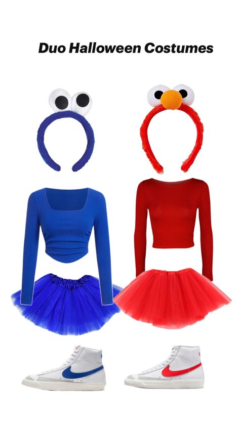 Cookie Monster Halloween Costume, Monster Cookies Halloween, Elmo Dress, Cookie Monster And Elmo, Elmo Costume, Cookie Monster Costume, Monster Costume, Elmo And Cookie Monster, Trio Halloween Costumes