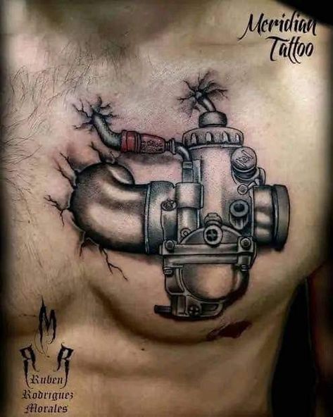 Piston Tattoo, Tattoos Chest, Gear Tattoo, Shoulder Cap Tattoo, Motor Tattoo, Small Chest Tattoos, Mechanic Tattoo, Tattoo Process, Biker Tattoos