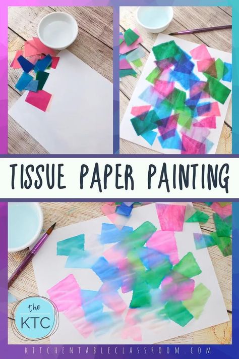 Tissue Paper Painting, Tissue Paper Art, Preschool Art Projects, Tissue Paper Crafts, Colors Painting, Painting Water, Toddler Arts And Crafts, Preschool Art Activities, Art Activity