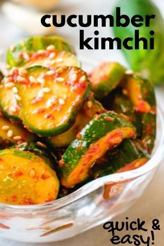 Vegan Cucumber, Quick Kimchi, Fresh Kimchi, Korean Food Side Dishes, Cucumber Kimchi, Korean Kimchi, Quick Vegan, Korean Side Dishes, Classic Salad