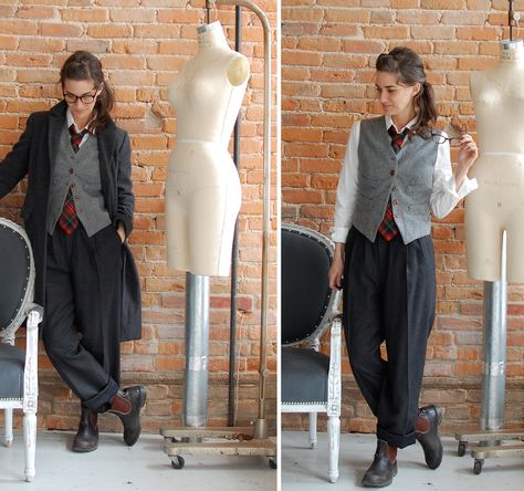 Manly Clothes, Vest Outfits For Women, Annie Hall, Tomboy Look, Women Wearing Ties, Rad Clothes, Well Dressed Women, Fun Hair, Androgynous Fashion