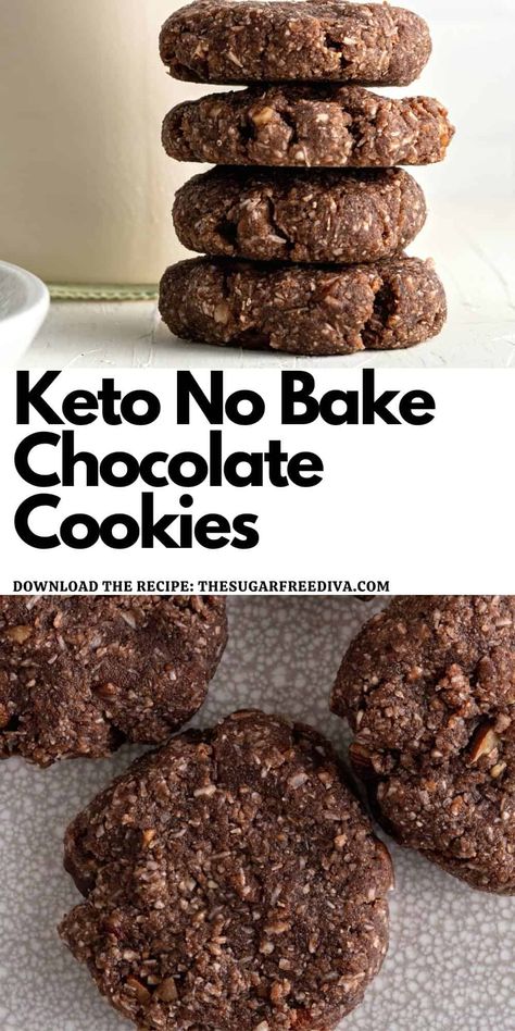 No Bake Chocolate Cookies, Keto Chocolate Cookies, Keto No Bake, Chocolate Fudge Cookies, Low Carb Gluten Free Recipes, Keto Cookie Recipes, Sugar Free Recipes Desserts, Postre Keto, Keto Journey