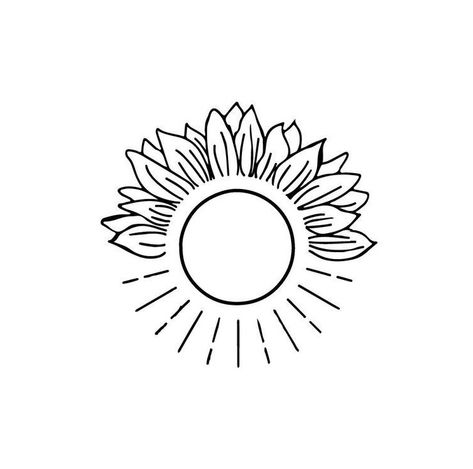 Outline Sunflower Tattoo, Half Sunflower Half Sun Tattoo, Be The Sunshine Tattoo, Half Sun Half Flower Tattoo, Sunflower Tattoo Finger, Sunflower Minimalist Tattoo, Simple Sunflower Tattoo Outline, Sunflower Line Tattoo, Sunflower And Sun Tattoo