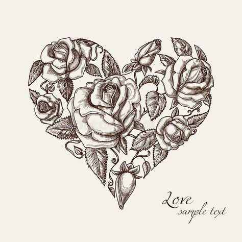 Heart of roses. Vintage roses in shape of a heart , #AFFILIATE, #roses, #Heart, #Vintage, #heart, #shape #ad Dotwork Tattoo Mandala, Tattoo Painting, Vintage Tattoo Design, Heart Clip Art, Tattoo Zeichnungen, Heart Tattoo Designs, Simple Line Drawings, Mandala Tattoo Design, Heart Drawing