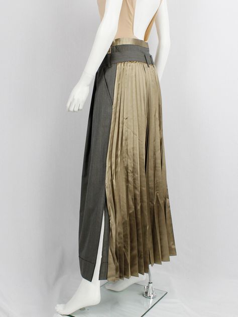 Vintage Pleated Skirt, Pants Skirt, Skirt Over Trousers, Fall Maxi Skirt Outfits, Brown Linen Pants, Maxi Skirt Fall, Pleats Skirt, Japanese Fashion Designers, Brown Trousers