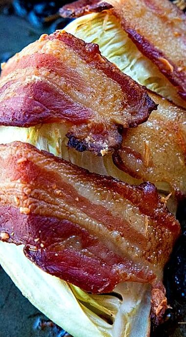 Bacon Wrapped Roasted Cabbage Wedges -  The perfect way to roast your cabbage, wrap it in bacon with a sprinkle of Parmesan cheese! ❊ Cabbage Roasted, Roasted Cabbage Recipes, Bacon Cabbage, Cabbage Wedges, Roasted Cabbage Wedges, Grilled Cabbage, Baked Cabbage, Cabbage Steaks, Roasted Cabbage