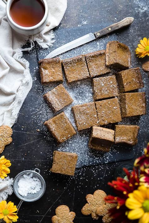 Gingerbread Dairy Free Paleo Cheesecake Bars | Food Faith Fitness Apple Almond Butter, Almond Butter Bars, Paleo Cheesecake, Easy Healthy Snacks, Healthy Snacks To Make, Cheesecake Bar Recipes, Whole 30 Breakfast, Overnight Oat, Butter Bars