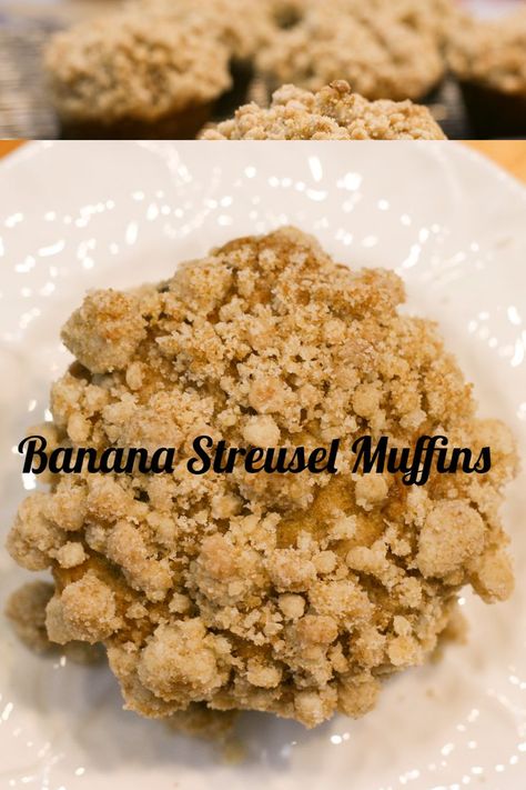 Banana Streusel Muffins are moist and loaded with a sweet streusel crumb topping. Theses will quickly become your favorite way to use up overripe bananas. Banana Bread Muffins With Crumble, Banana Muffins Streusel Topping, Banana Strudel Muffins, Banana Muffins With Streusel Topping, Banana Nut Muffins With Streusel, Banana Muffins With Crumb Topping, Banana Crumble Muffins, Sour Cream Banana Muffins, Streusel Topping For Muffins