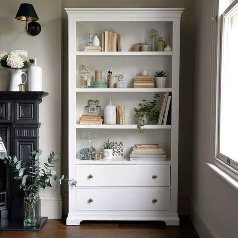 Painting Bookcase, Navy Living Rooms, Bookcase With Drawers, Bookshelves In Bedroom, Large Bookcase, White Bookshelves, Modern Living Room Interior, Bookshelves In Living Room, Small Bookcase