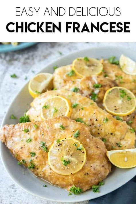 Chicken Francaise Recipe, Chicken Francese Recipe, Meal For Dinner, The Salty Marshmallow, Salty Marshmallow, Chicken Francese, One Pan Meal, Pasta Rice, Chicken Cutlets