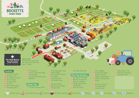 Bocketts Farm map | Bocketts Farm Park Farm Map, Go Kart Tracks, Cow Shed, House Slide, Snack Shack, Farm Gate, Farm Layout, Farm Activities, Petting Zoo